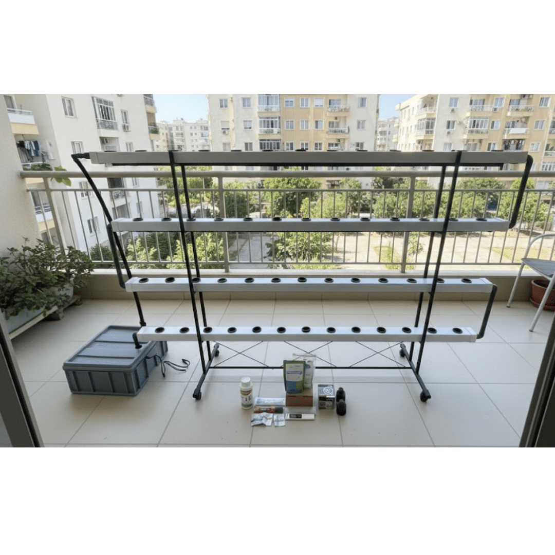 HydroRack 52 Topraksız Tarım Seti – 4 Katlı NFT Dikey Sistem | 52 Gözlü Balkon Üretim Full Paket (EC & pH Dahil) - Görsel 5
